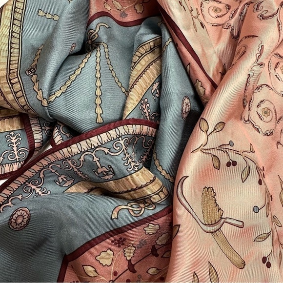 Silk Pink and Powder Blue Floral Oversized Scarf - Picture 3 of 15